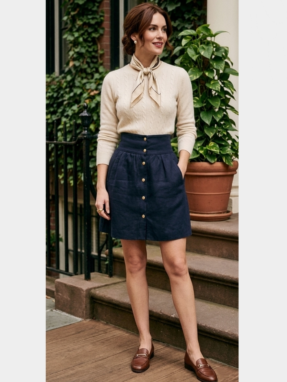 Vintage Y2K ZARA WOMAN Nautical Retro High-Waisted Navy Skirt